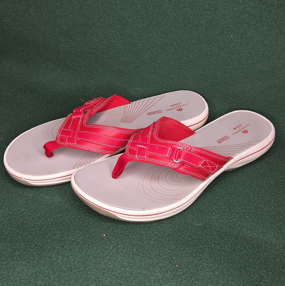 Clarks CloudSteppers Red Flip Flop Sandals Pool Side Beach Shoes Womens Size 8